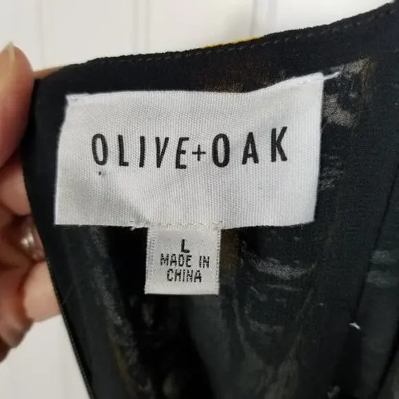 Olive + Oak Mustard Yellow Black Leaf Print Cutout Romper Large - Picture 8 of 9